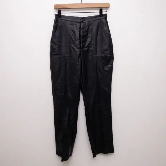 Princess Polly Encore Pants Vegan Leather Black Size 4 - Picture 2 of 10